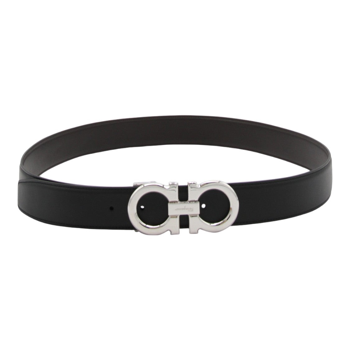 Ferragamo Smooth Leather Belt With Double Gancini Buckle