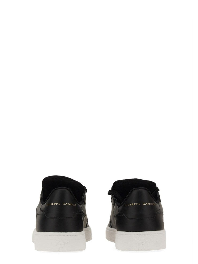 Giuseppe Zanotti Black Leather Sneakers With Embossed Logo