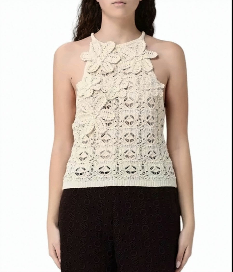 Pinko Nymphaea Cotton Crochet Fitted Top