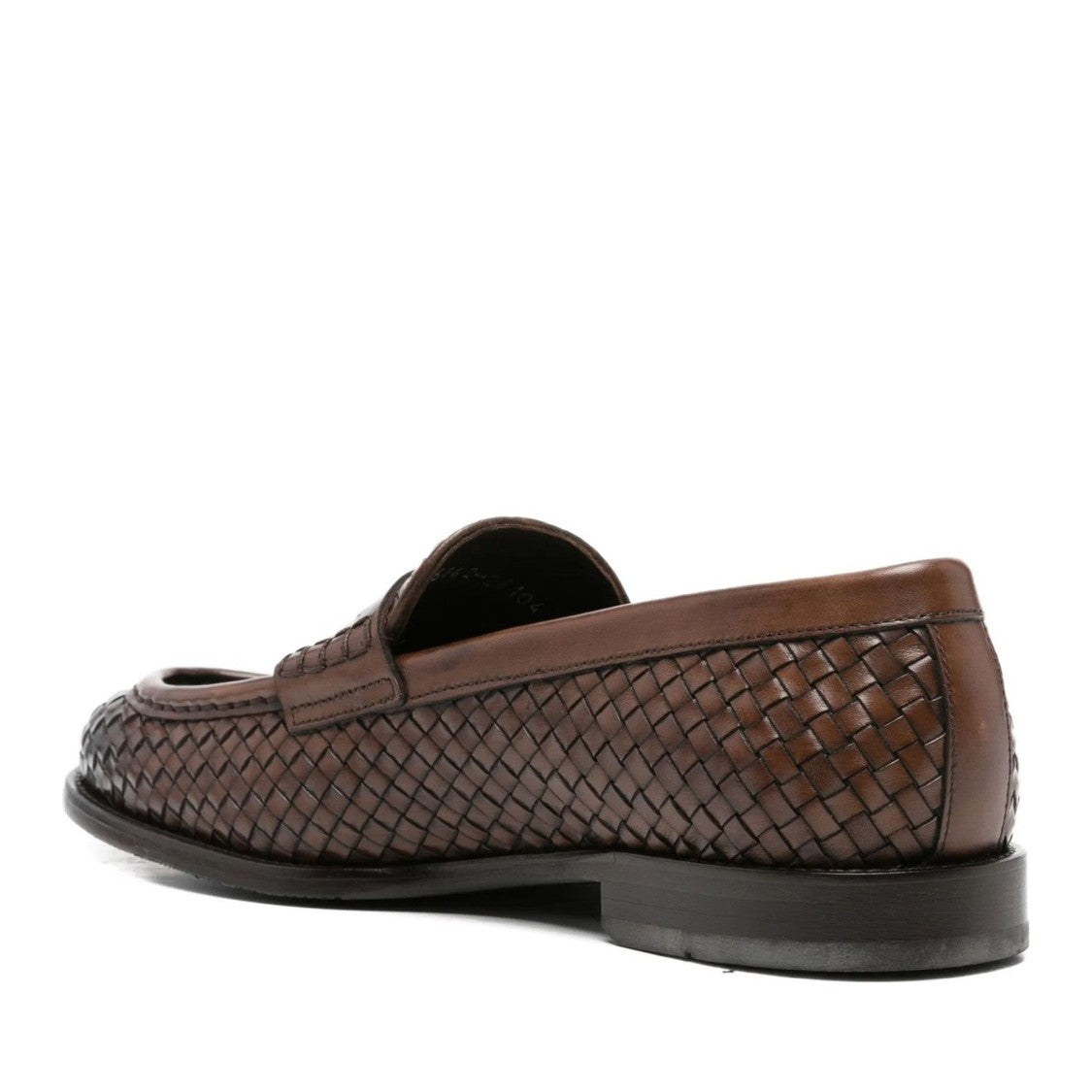 John Harrison Brown Woven Leather Penny Strap Loafers