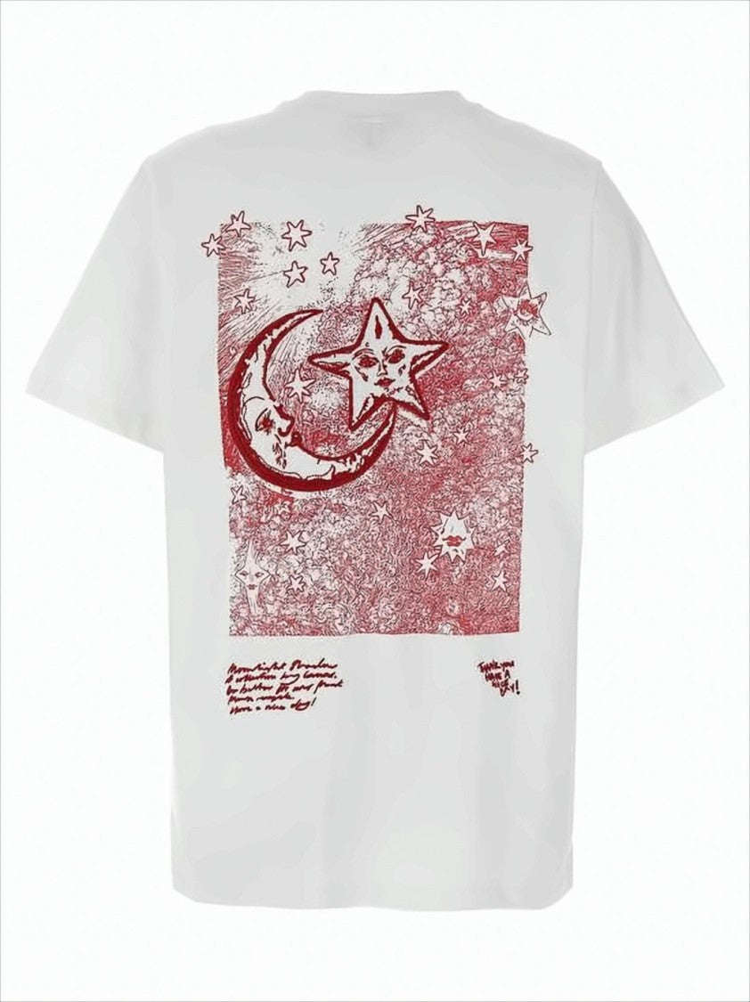 Ganni Graphic Print Cotton T-Shirt With Crescent Moon Design