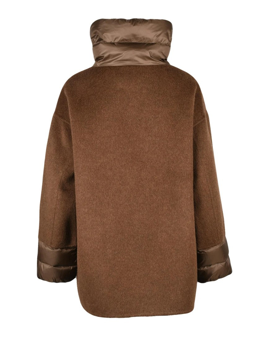 Hox Boxy Silhouette Wool And Camel Blend Coat With Padded Accents