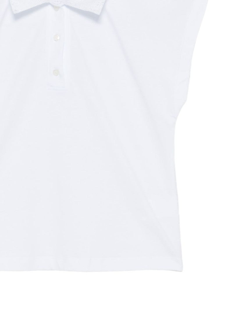 Msgm White Polo Shirt With Pointelle Detailing And Structured Shoulders