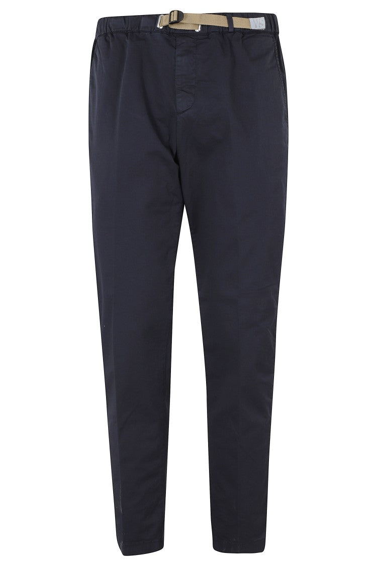 White Sand Blue Drawstring Elastic Waistband Cotton-Blend Straight-Leg Pants