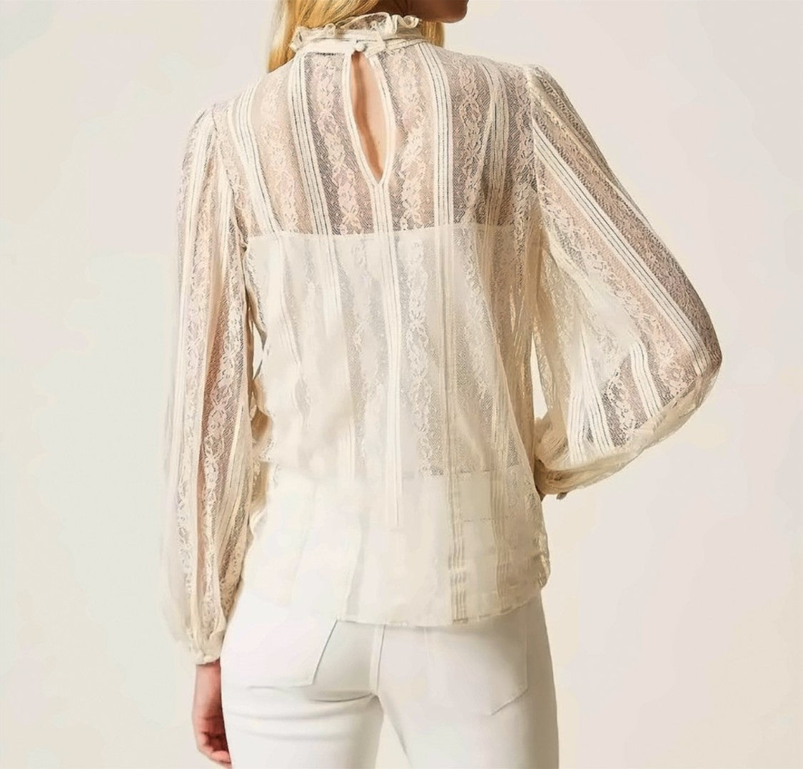 Twin-Set Righeh Lace Ribbon Tie Blouse
