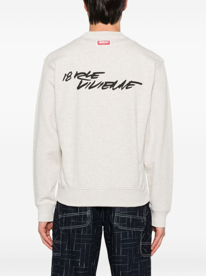 Kenzo Light Grey Classic Sweatshirt With Bold Flower Graphic