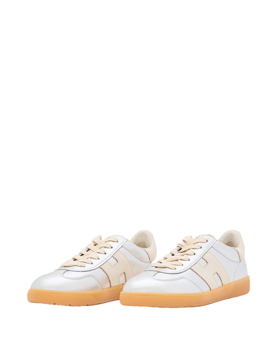 Hogan Metallic Silver Lace-Up Hogan Sneakers With Side Logo