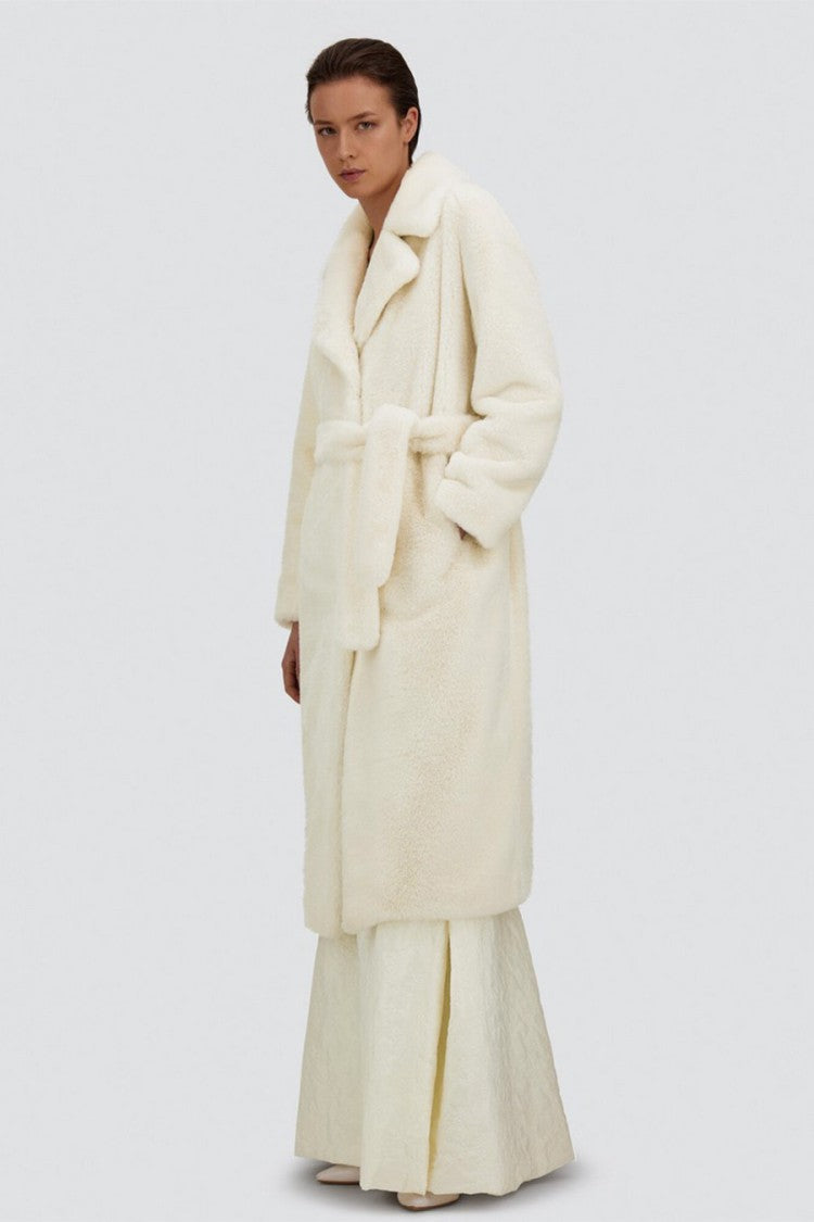 Herno White Polyester Teddy-Texture Belted Coat