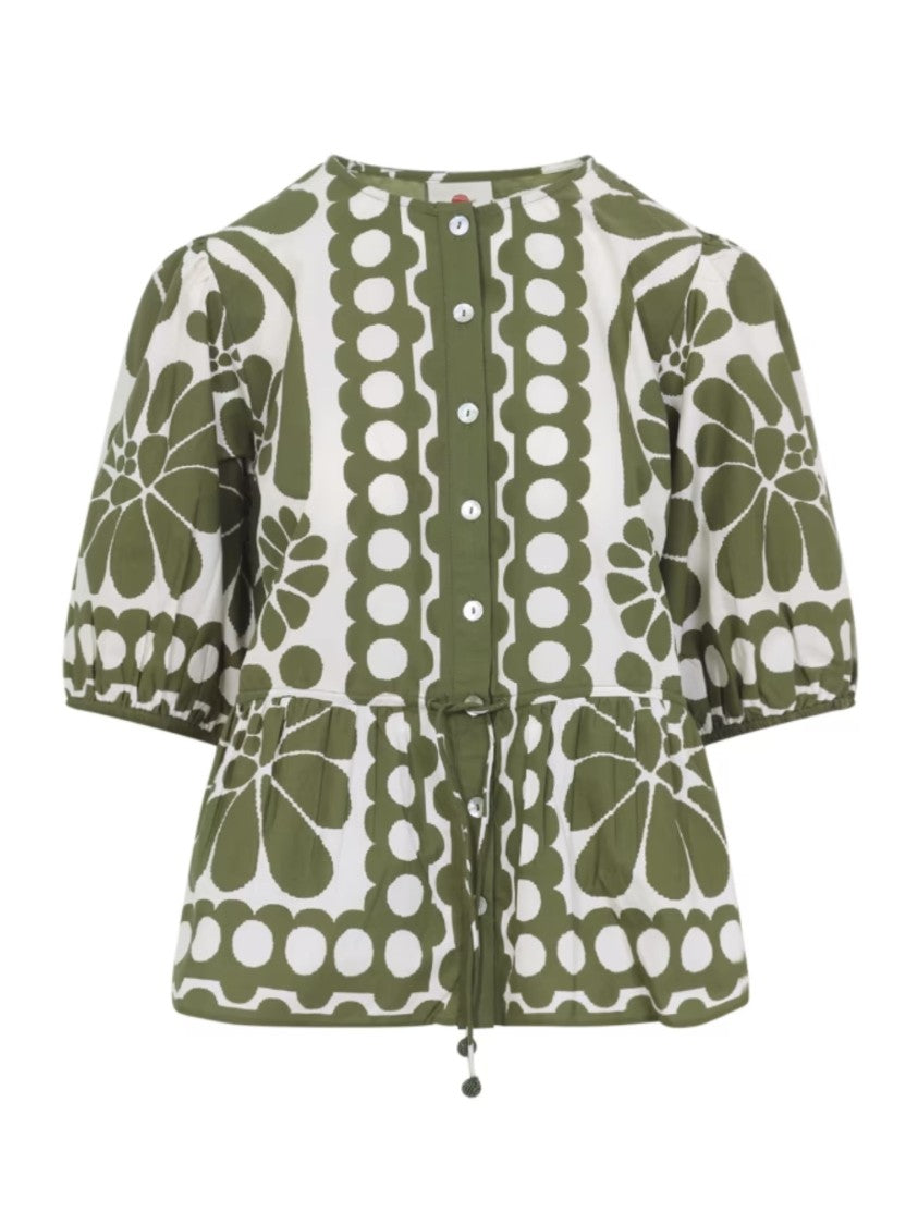 Farm Rio Green Drawstring Waist Cotton Casual Shirt