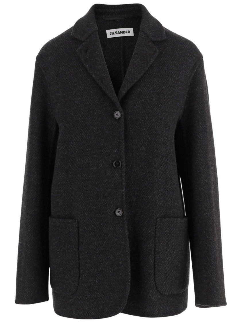 Jil Sander Dark Gray Wool Coat With Classic Lapel