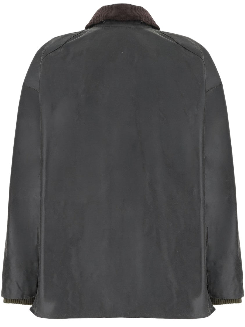 Barbour Grey Waxed Cotton Velvet Collar Jacket