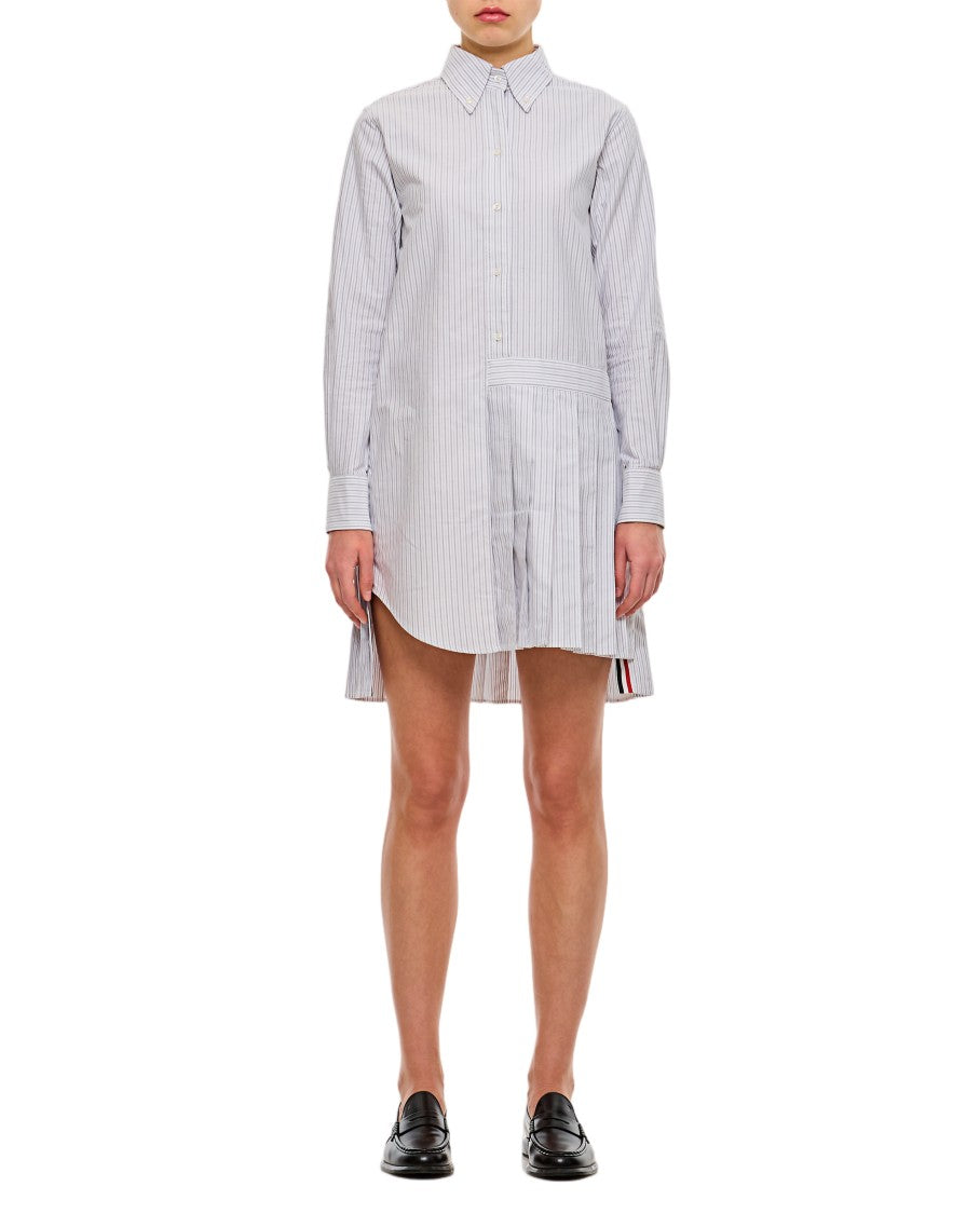 Thom Browne Oxford Stripe Oversized Shirtdress With Asymmetric Pleat Detail