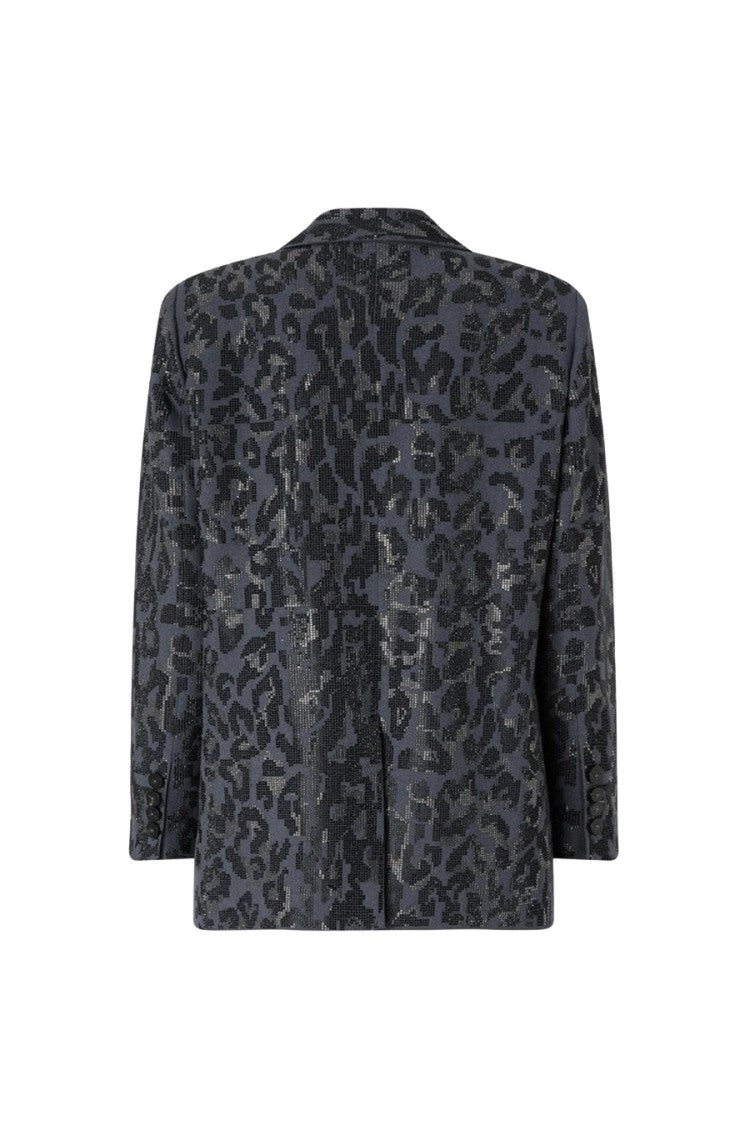 Pinko Grey Polyester-Viscose Blend Leopard Jacquard Blazer