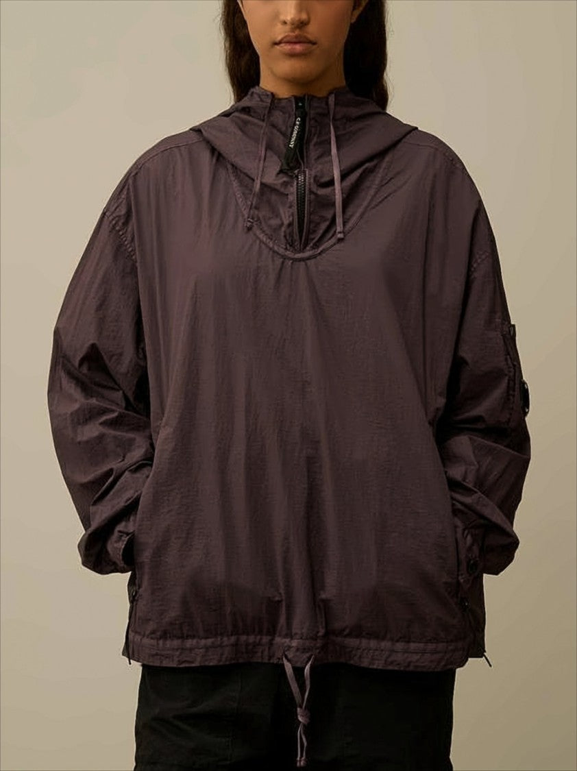 C.P. Company Brown Crinkled Texture Hooded Pullover With Distinctive Lens Detail