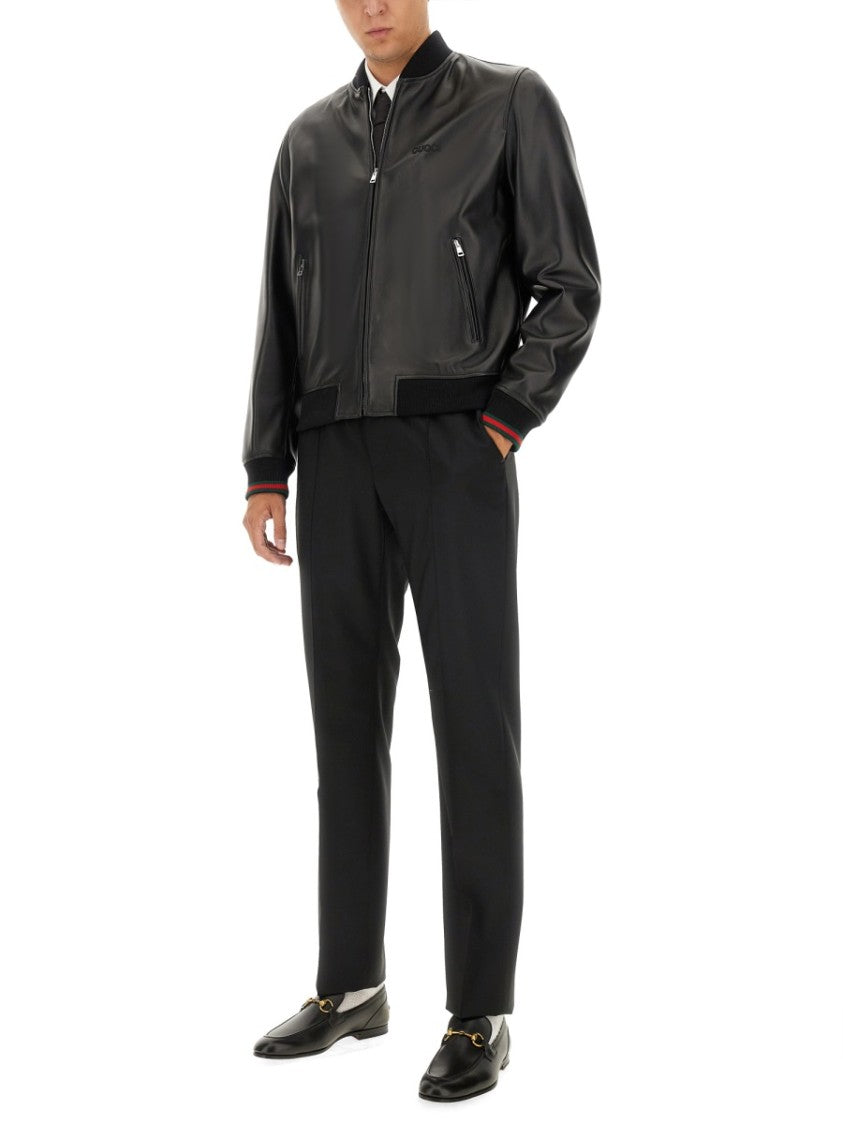 Gucci Smooth Lamb Leather Bomber Jacket With Ribbed Details