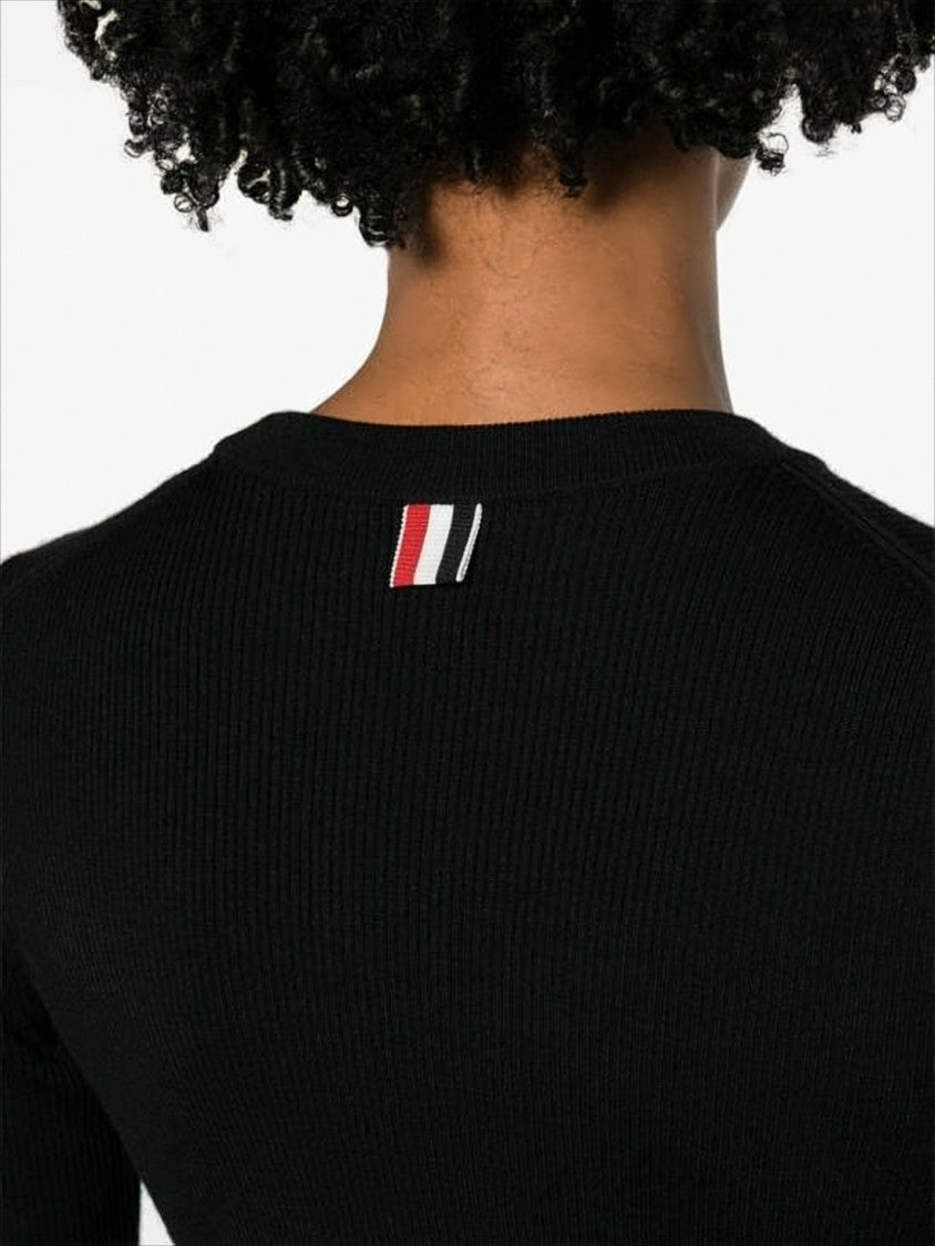 Thom Browne Fitted Black Wool-Silk Blend Cardigan
