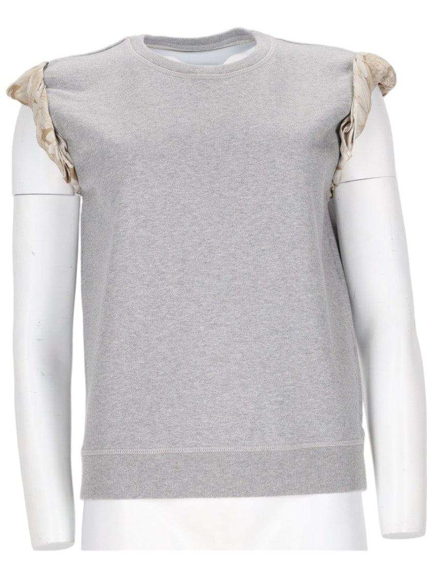 Maison Margiela Boxy Grey Sweatshirt With Ruffled Silk Accents
