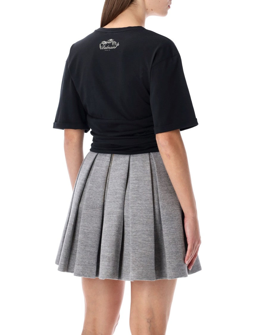 Balmain Black Knotted Cropped Cotton T-Shirt