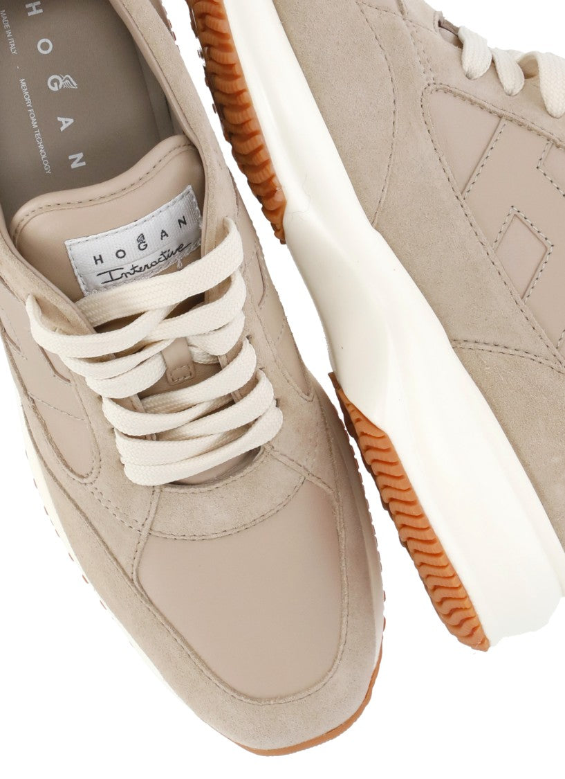 Hogan Beige Interactive Suede Leather Sneakers