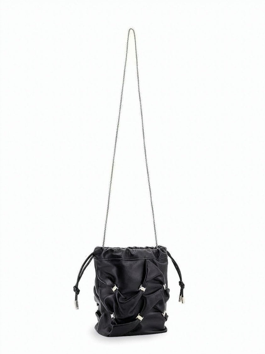Salvatore Ferragamo Black Ruched Soft Lambskin Shoulder Bag