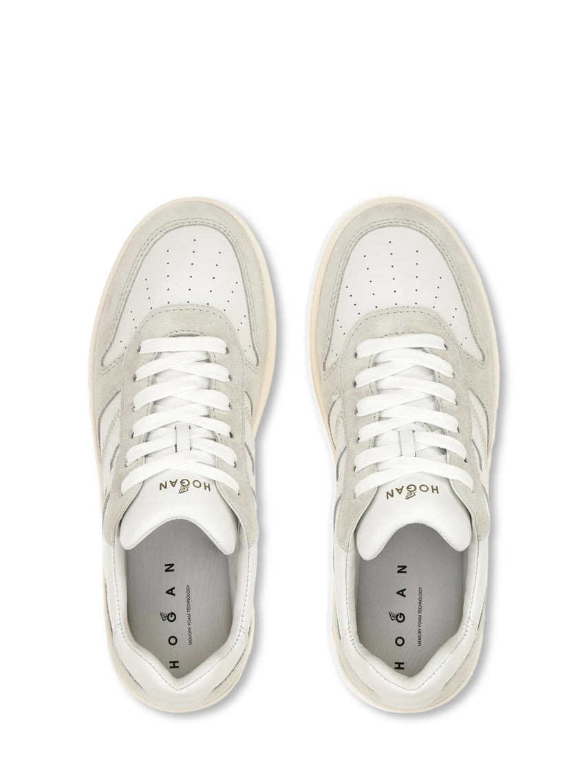 Hogan Men's White Sneakers With Beige Suede Overlays