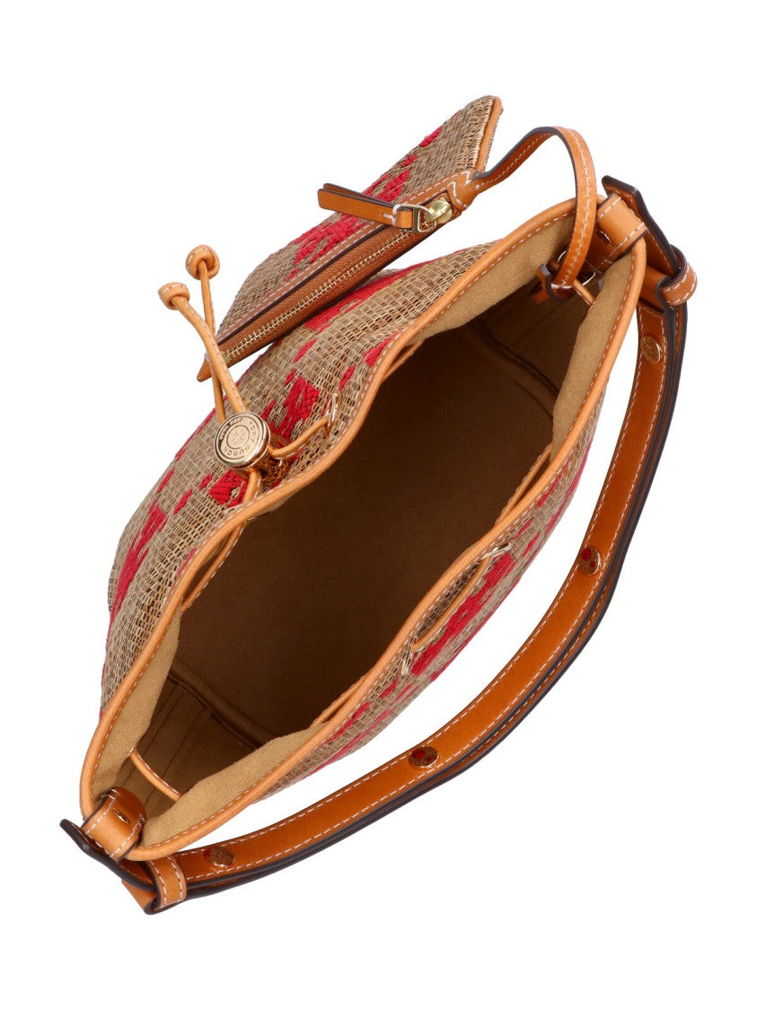 Tory Burch Brown T Monogram Fabric Bucket Bag
