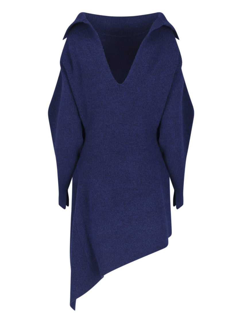 Givenchy Knit Blue Mini Dress With Wide Collar And Asymmetrical Hem