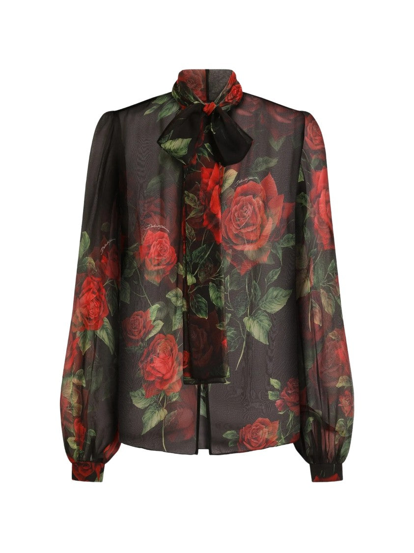 Dolce & Gabbana Multicolour Rose Print Silk Chiffon Blouse
