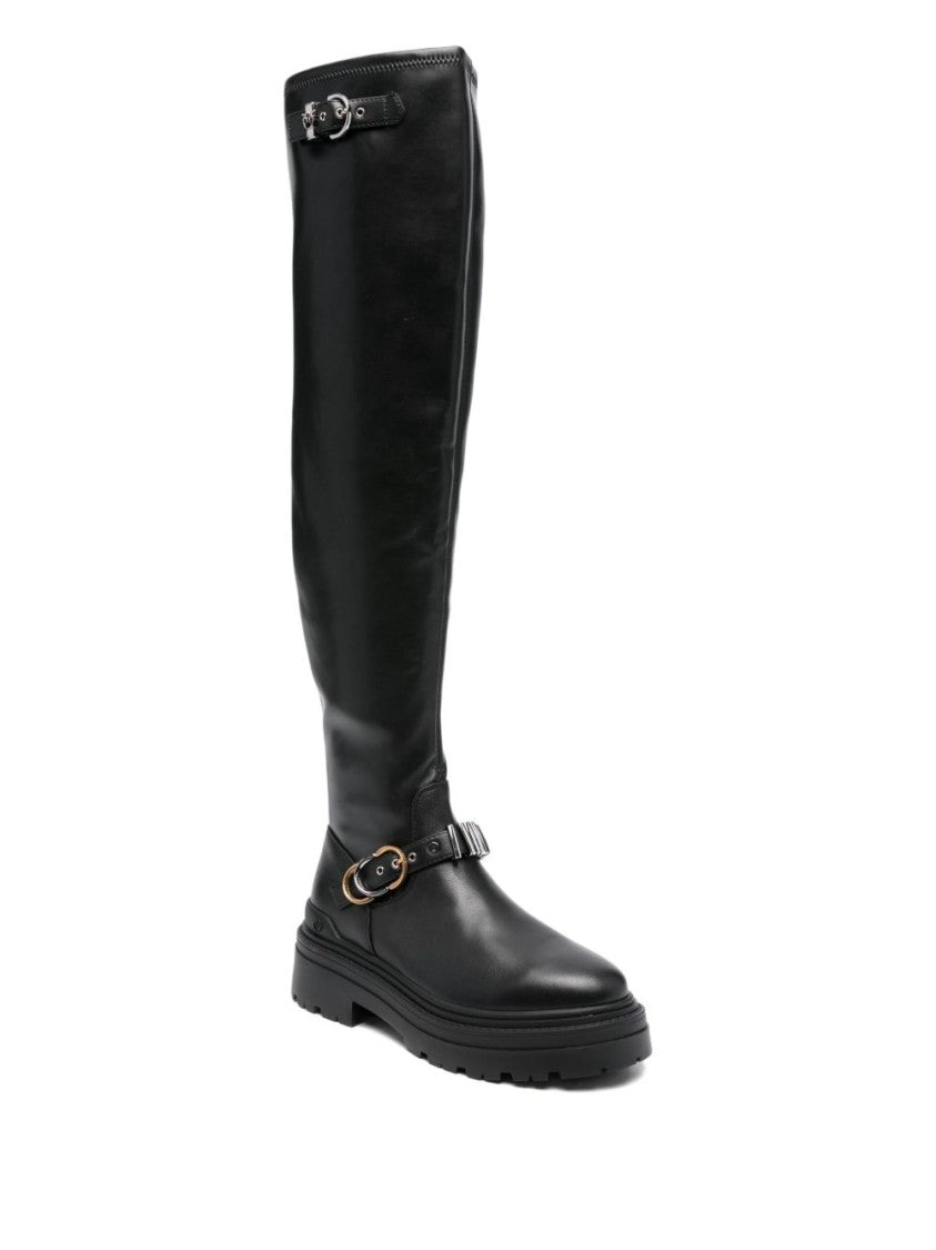 Pinko Knee-High Boots With Decorative Buckle Straps