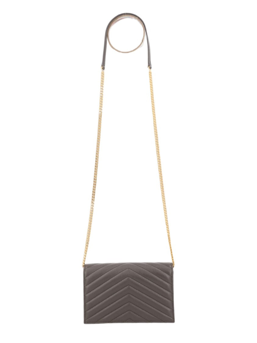 Saint Laurent Quilted Grey Shoulder Bag With Gold-Tone Chain Strap