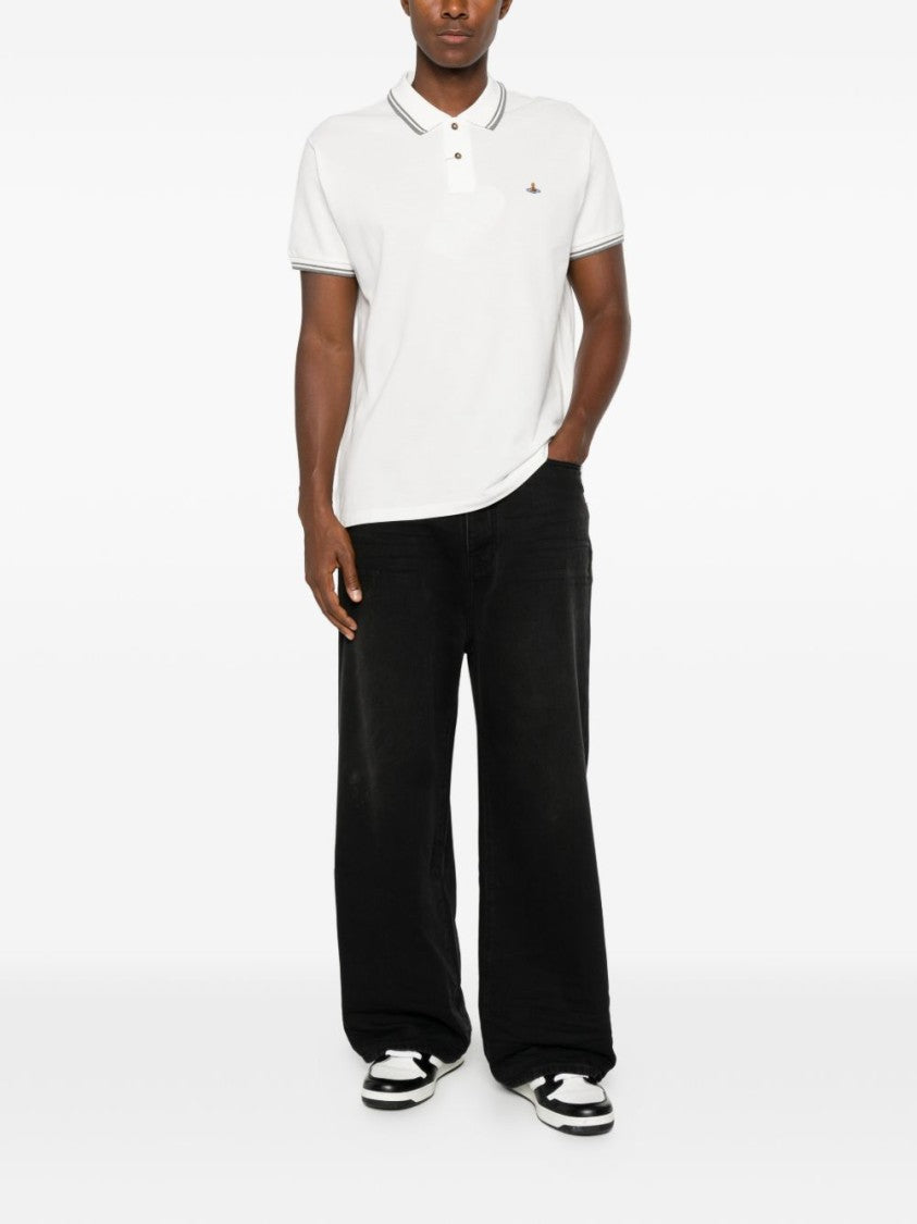 Vivienne Westwood Short-Sleeve Grey Accent Cotton Polo Shirt