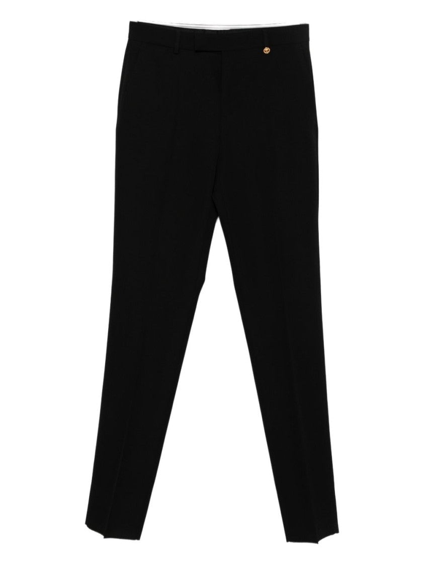 Versace Black Wool Gold Button Straight Trousers