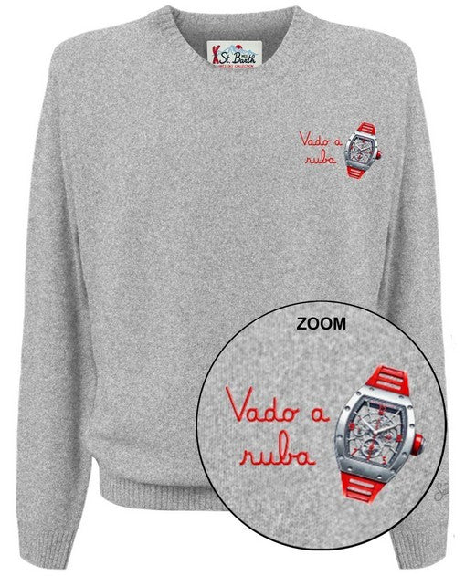 Mc2 Saint Barth Grey Crewneck Sweater With Thematic Print