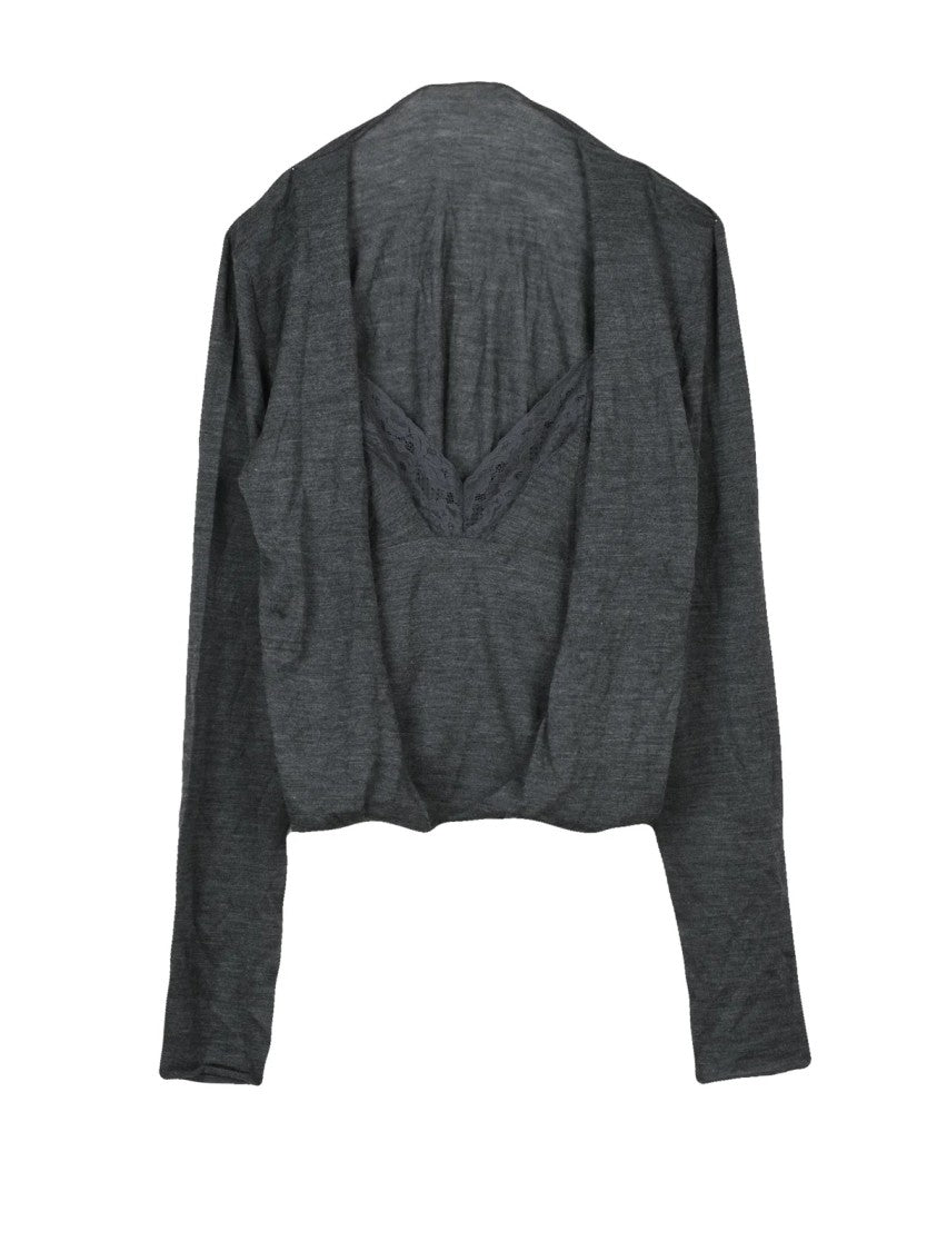 Alberta Ferretti Brushed Virgin Wool Sweater With Lace Trim And Relaxed Fit