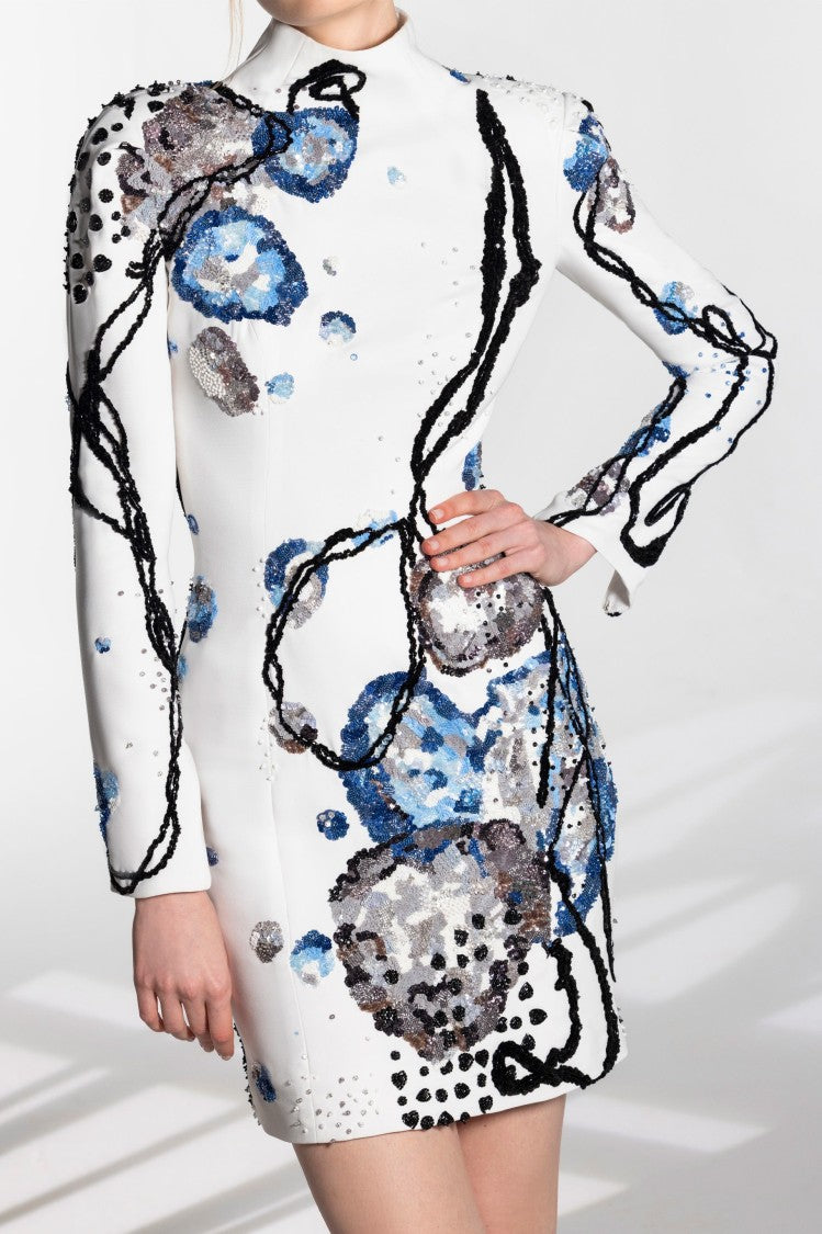 Saiid Kobeisy Canton Crepe, Mini Beaded Dress