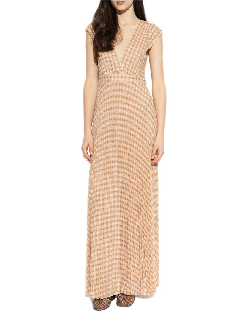 Forte Forte Pleated Ankle-Length Dress With V-Neckline And Fitted Waist