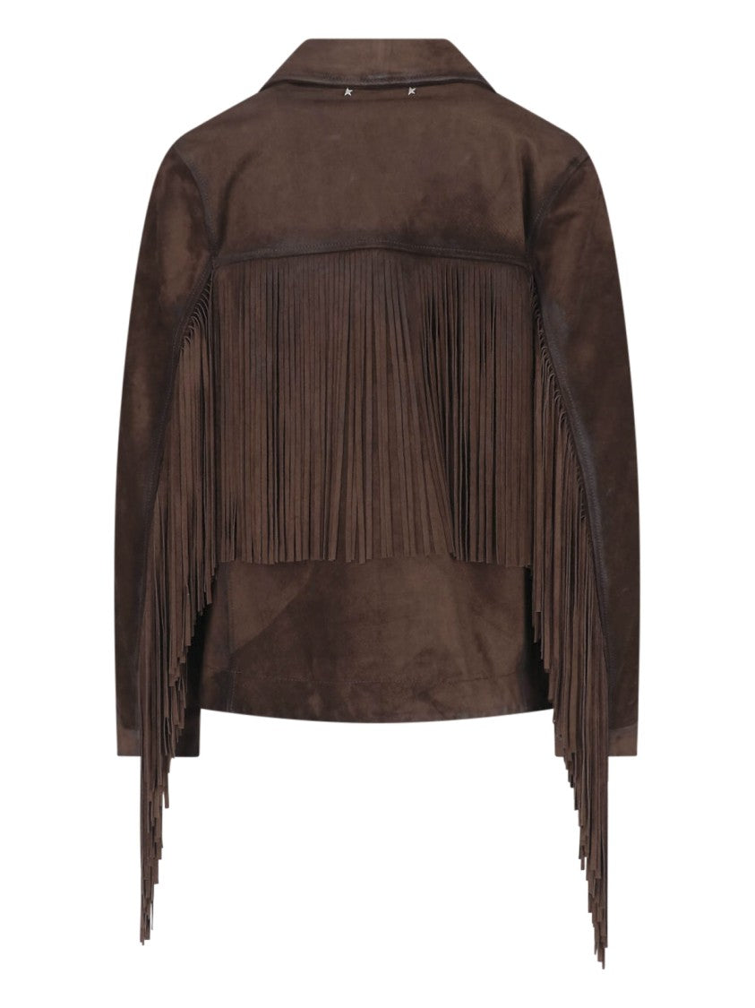 Golden Goose Brown Classic Lapel Fringe Calf Suede Jacket