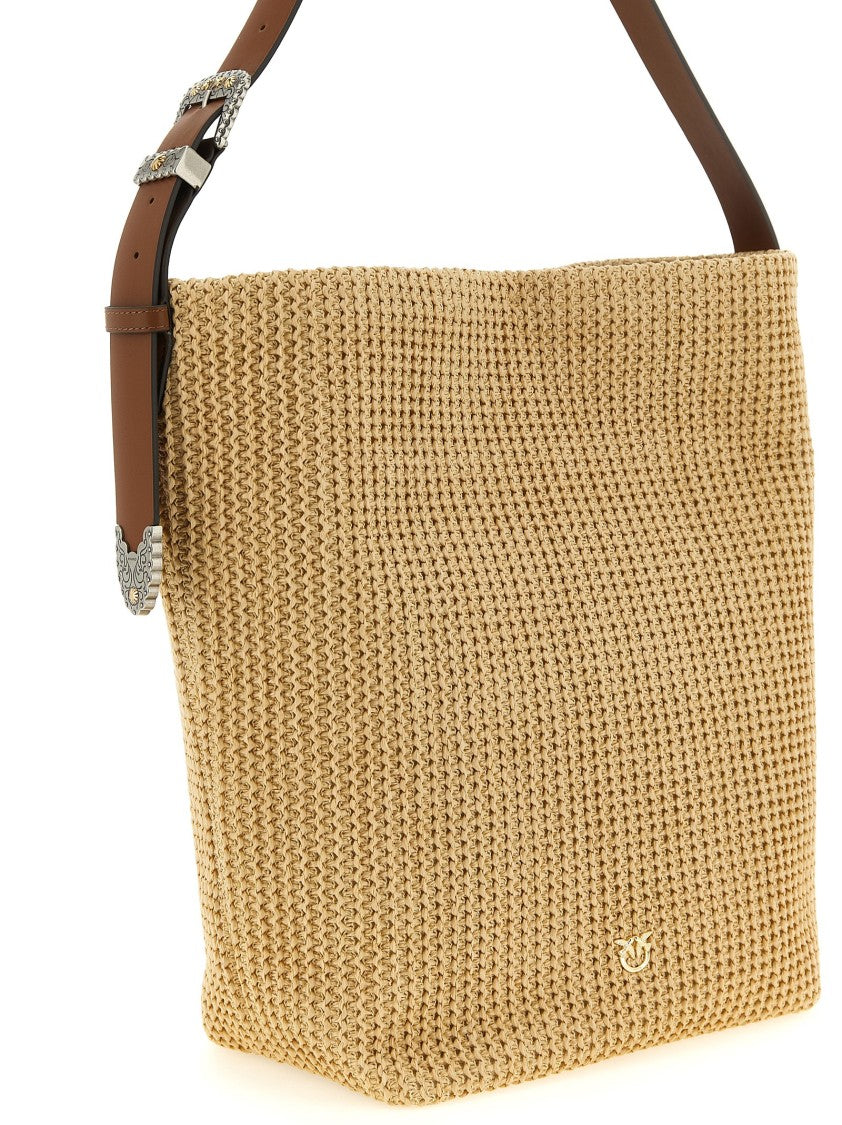 Pinko Raffia Bucket Bag With Love Birds Logo