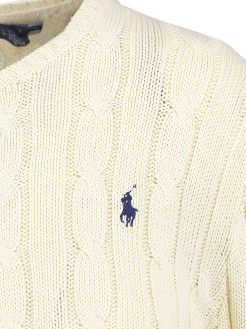 Polo Ralph Lauren White Cable Knit Cropped Cotton Sweater