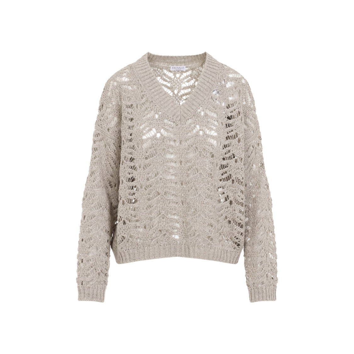 Brunello Cucinelli Lace Effect Knit Beige Linen Pullover