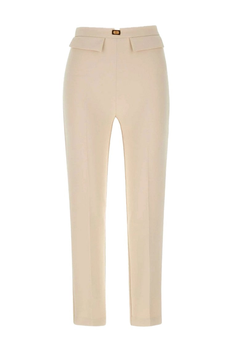 Elisabetta Franchi Cream Slim-Fit Polyester-Blend Crêpe Flap Pocket Pants