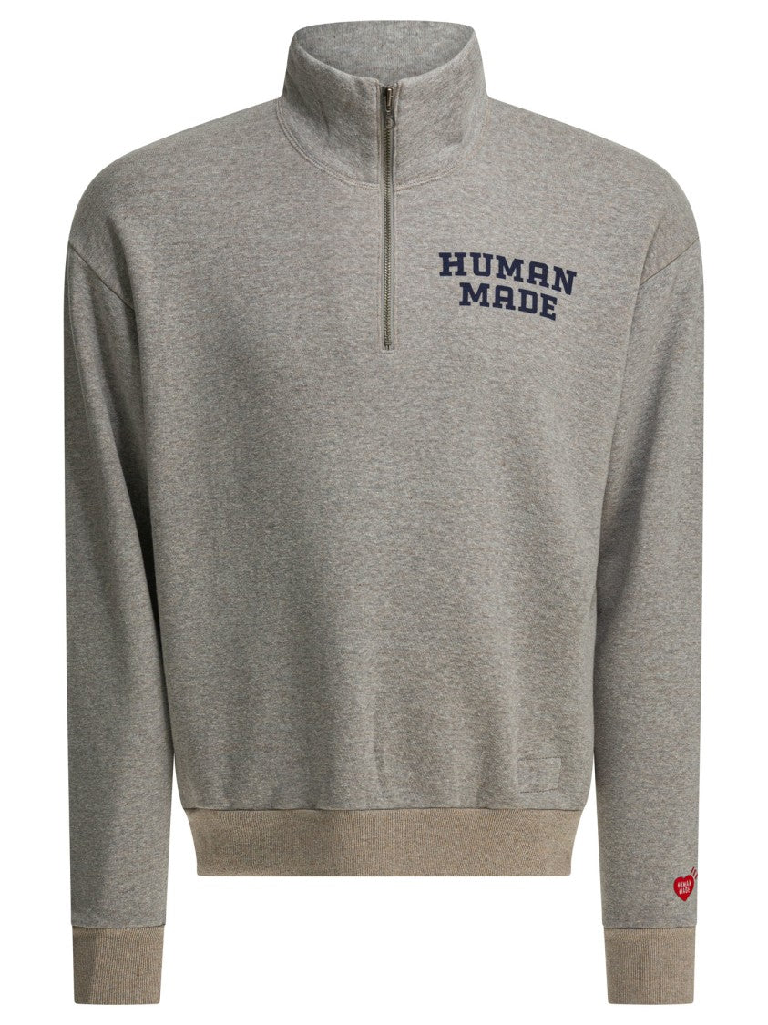 Human Made Half-Zip Heathered Sweatshirt With Contrasting Ribbed Trim
