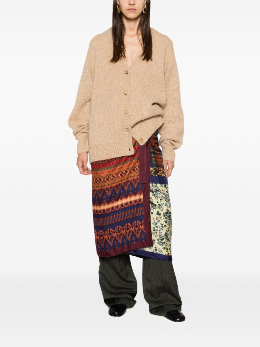 Dries Van Noten Ecru Loose Fit Deep V-Neck Knit Cardigan