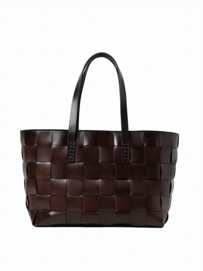 Dragon Diffusion Woven Dark Brown Cow Leather Shoulder Bag