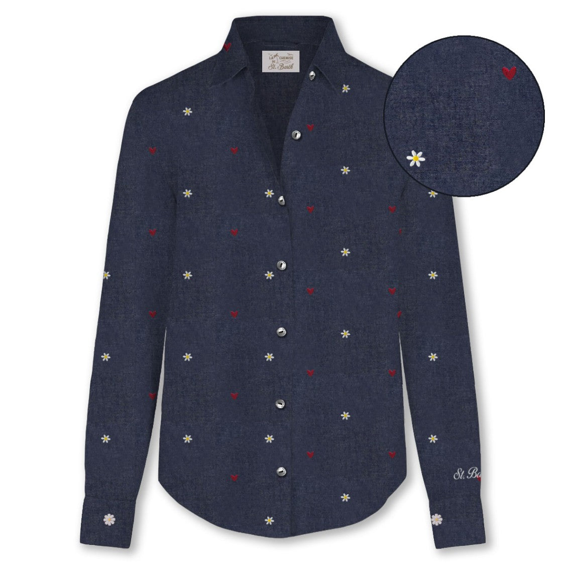 Mc2 Saint Barth Meredith Chambray Mini Floral Shirt