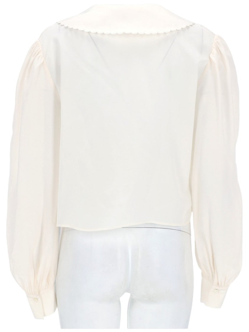 Chloé Puff Sleeve Scalloped Collar Silk Blouse