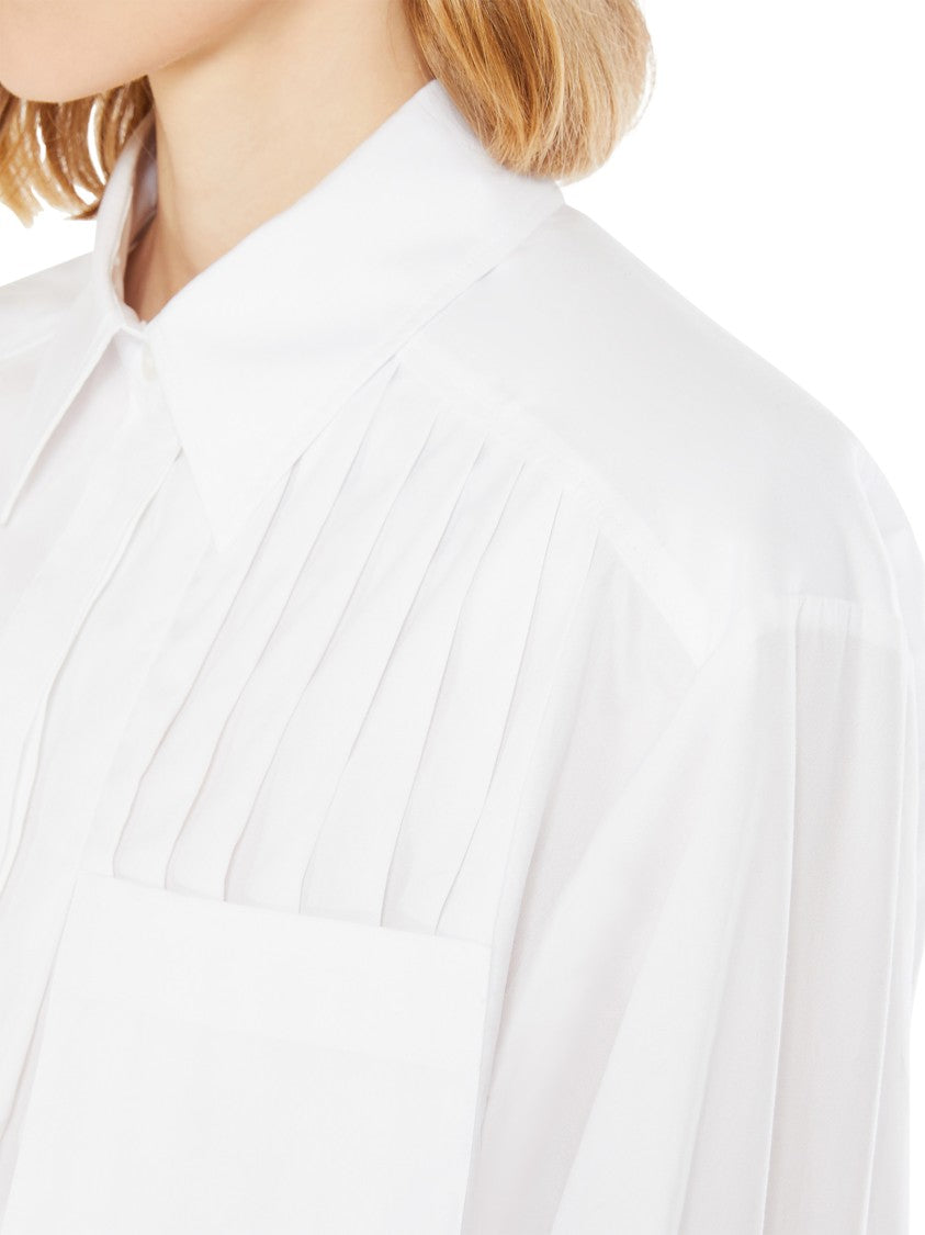 Max Mara Cropped White Shirt With Classic Collar And Pleated Shoulders