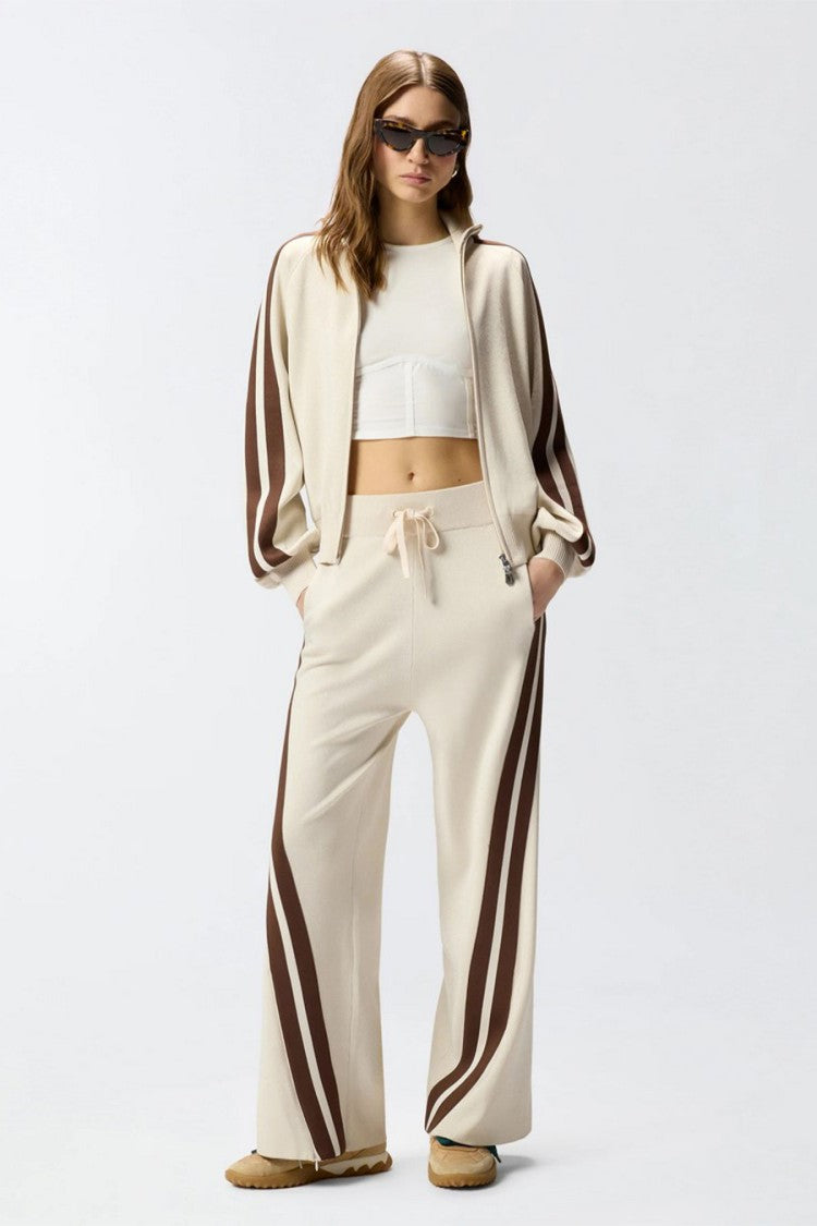 Pinko Beige Contrast Diagonal Stripe Viscose-Blend Track Pants
