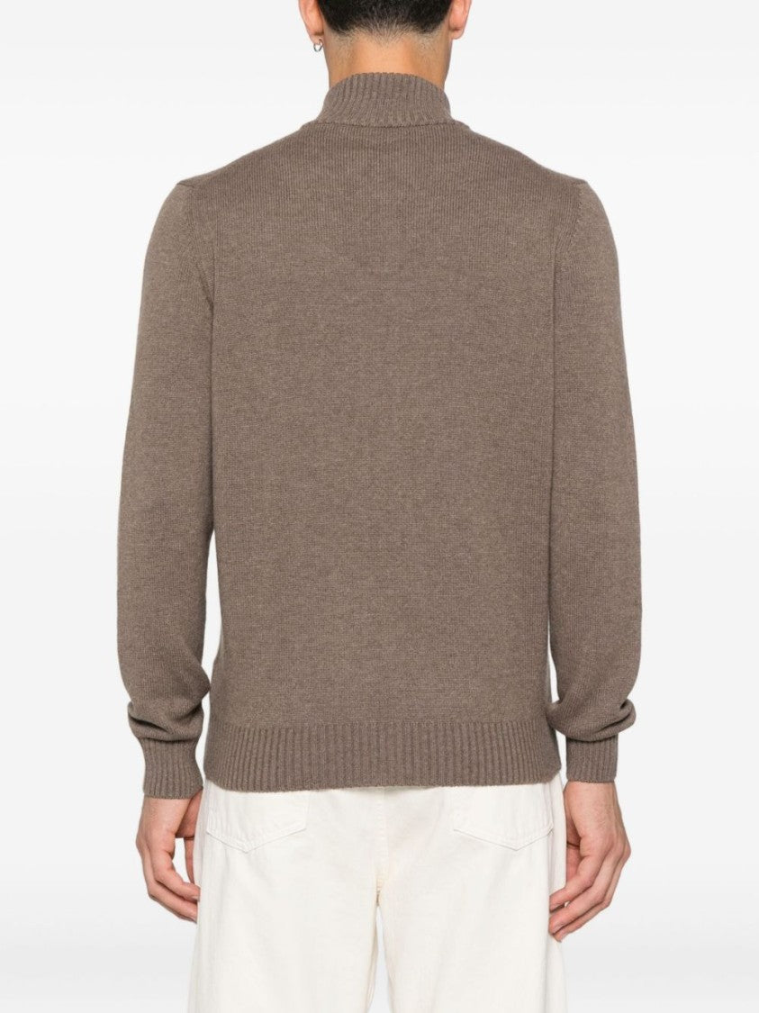 Vengera Brown Knit Sweater With Zip Closure