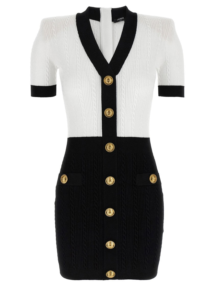 Balmain Mini Knitted Dress With Braided Knit